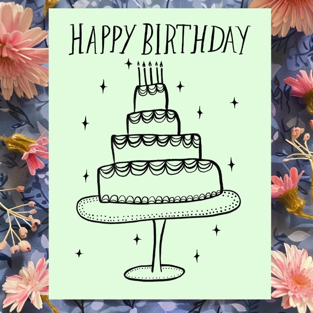 Happy Birthday Cake Whimsical Sketch Doodle Postkarte (Happy Birthday Cake Whimsical Sketch Doodle Postcard
)