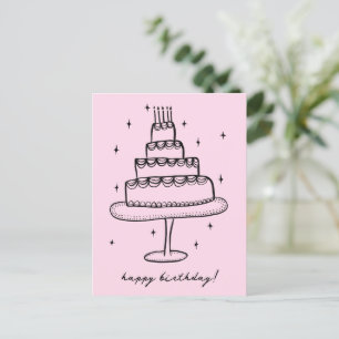 Happy Birthday Cake Whimsical Sketch Doodle Postkarte