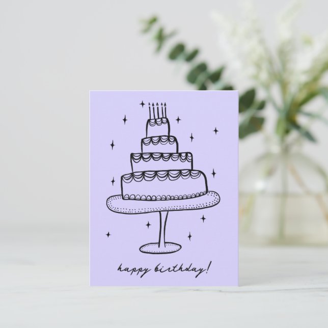 Happy Birthday Cake Whimsical Sketch Doodle Postkarte (Stehend Vorderseite)