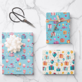 Happy Birthday Cakes Balloons Muster Geschenk Geschenkpapier Set