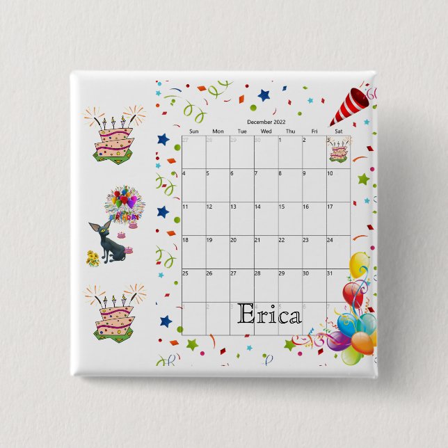 Happy Birthday Calendar Dezember 2022 Schaltfläche Button (Vorderseite)