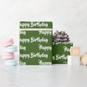 Happy Birthday Calligrafy Schriftart Pattern Green Geschenkpapier