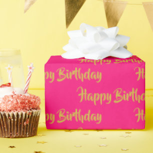 Happy Birthday Calligrafy Schriftart Pattern Pink Geschenkpapier