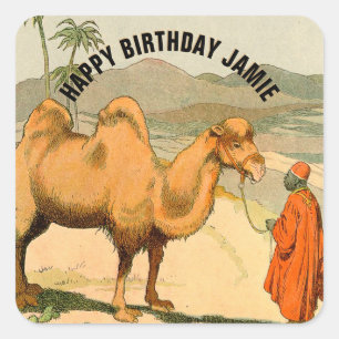 Happy Birthday Camel Illustriert Quadratischer Aufkleber