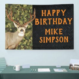 Happy Birthday Camouflage Deer Junting Men's Banne Banner