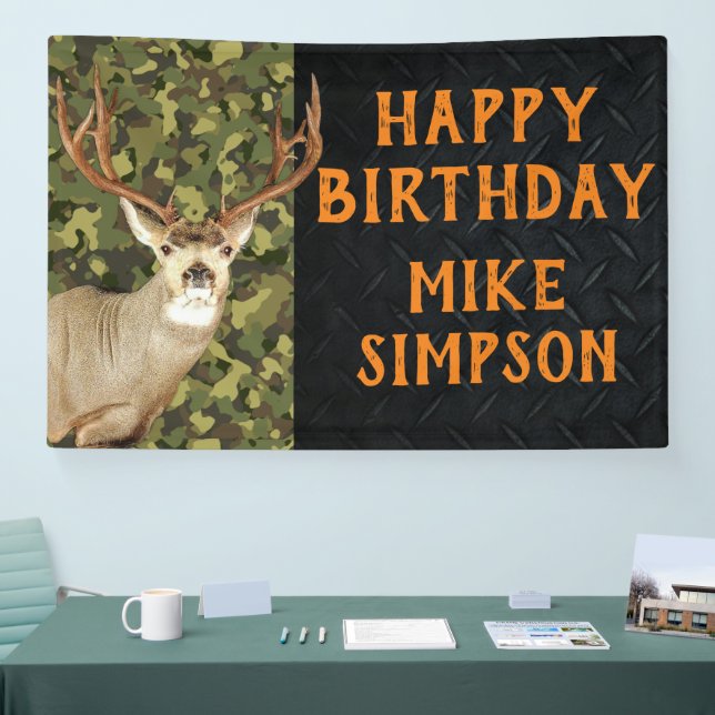 Happy Birthday Camouflage Deer Junting Men's Banne Banner (Messe)