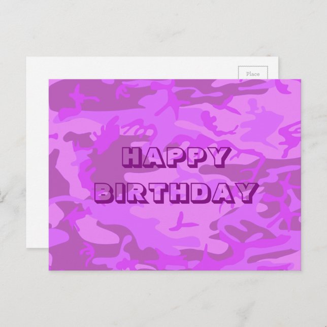 Happy Birthday Camouflage Light Lila Abstrakt Postkarte (Vorne/Hinten)