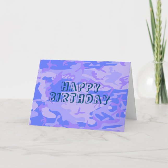 Happy Birthday Camouflage Pastel Blue Abstrakt Karte (Vorderseite)