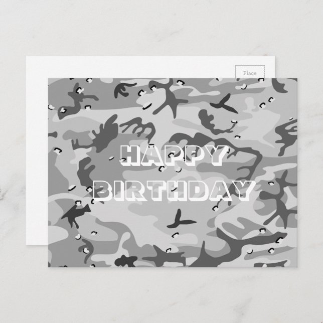 Happy Birthday Camouflage Winter Grau Abstrakt Postkarte (Vorne/Hinten)