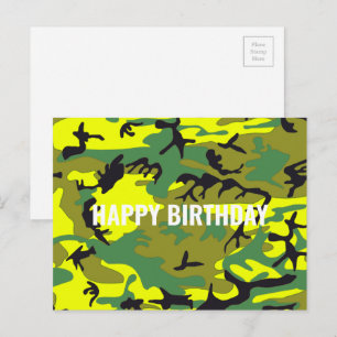 Happy Birthday Camouflage Yellow Green Abstrakt Postkarte