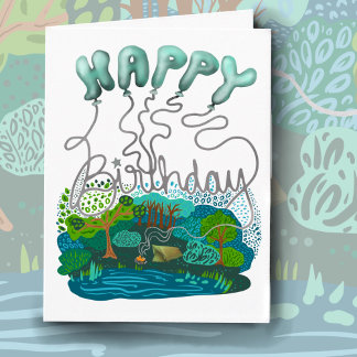 Happy Birthday Camping Balloons Grußkarte Dankeskarte