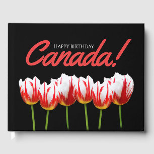 Happy Birthday Canada Day Maple Leaf Tulips Gästebuch