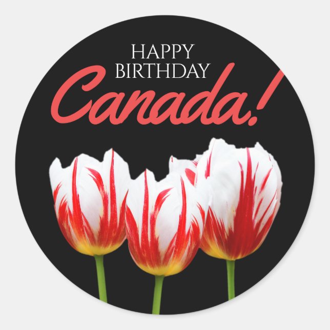 Happy Birthday Canada Day Maple Leaf Tulips Runder Aufkleber (Vorderseite)