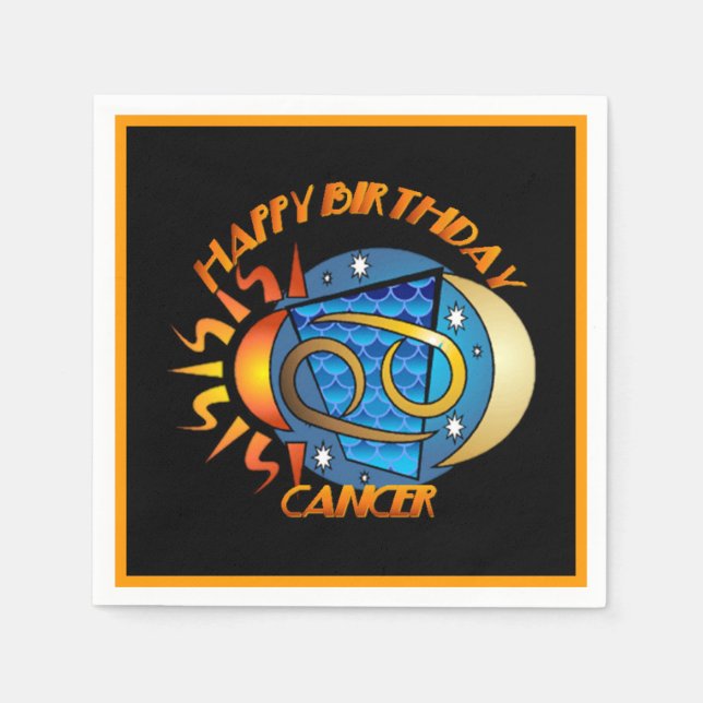 Happy Birthday Cancer Zodiac Birth Sign Napkins Serviette (Vorderseite)