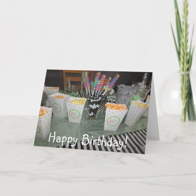 Happy Birthday Candy Buffet Green und Black Card Karte (Vorderseite)