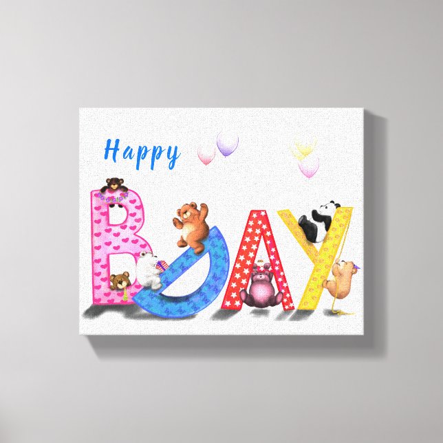 Happy Birthday Canvas Print Baby Bears Party Leinwanddruck (Vorderseite)