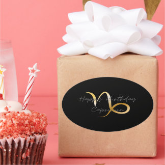 Happy Birthday Capricorn Ovaler Aufkleber