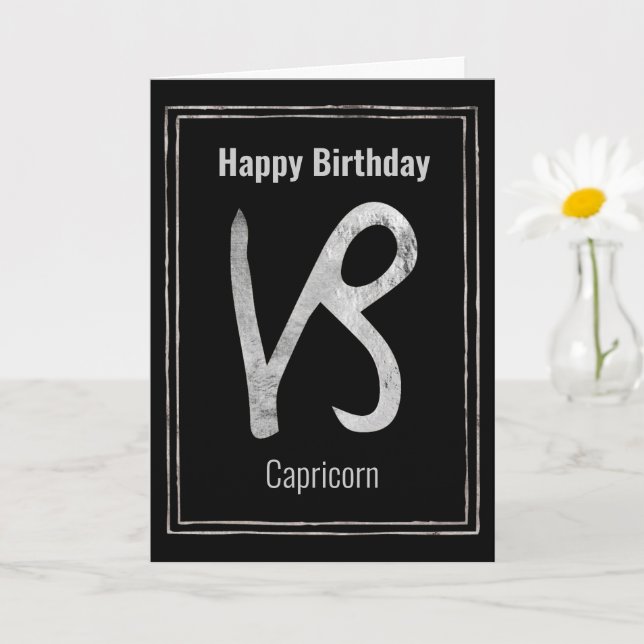 Happy Birthday Capricorn Silber zodiac Astrologie Karte (Kleine Pflanze)
