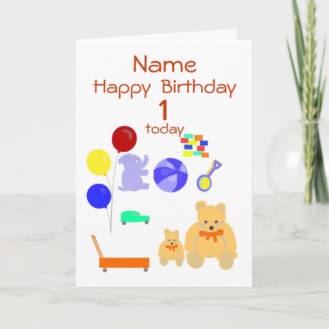 Happy Birthday Card 1 Jahr alt, Spielzeug, Anpasse Karte (Vorderseite)