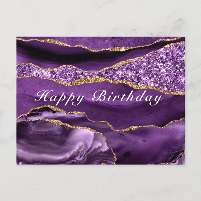 Happy Birthday Card Agate Lila Violet Gold Postkarte (Vorderseite)