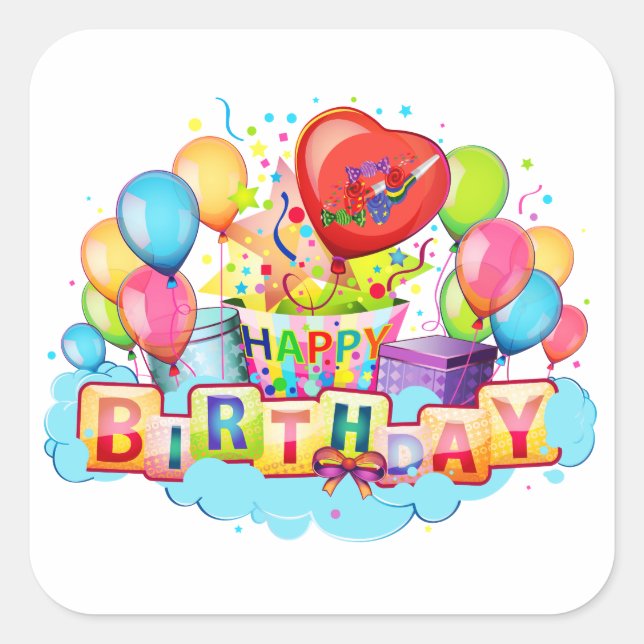 Happy Birthday Card (allgemein) Quadratischer Aufkleber (Vorderseite)