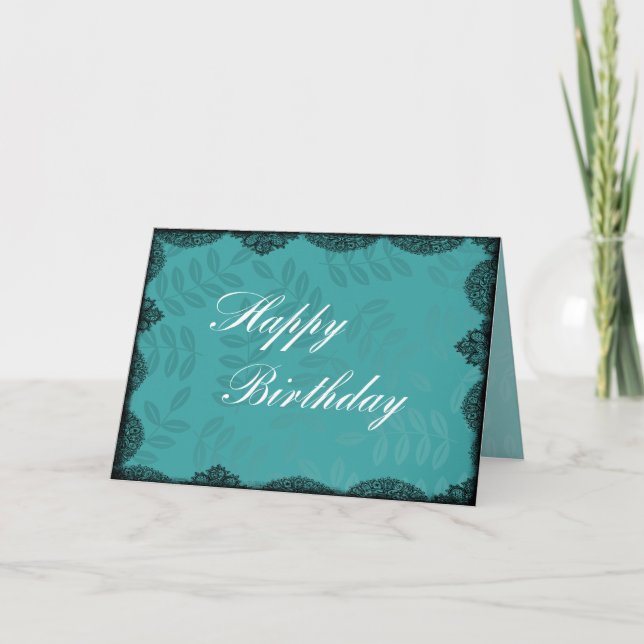 Happy Birthday Card - Aquamarine Vintage Spitze Karte (Vorderseite)