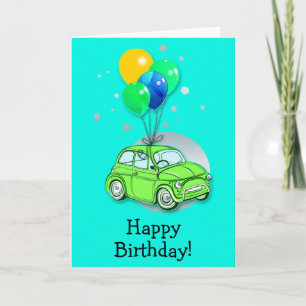 Happy Birthday Card: Auto und Balloons Karte