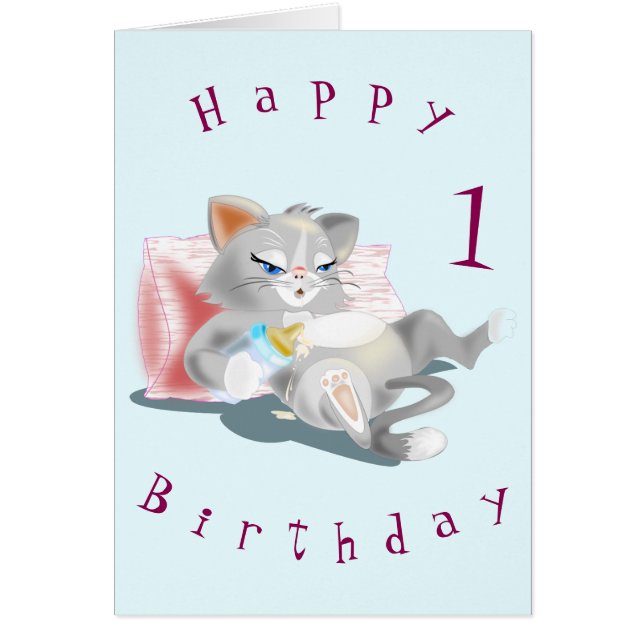 Happy Birthday Card Baby Kitty - Ihr Name Jahr (Vorne)