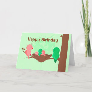 Happy Birthday Card Birds Singing Karte