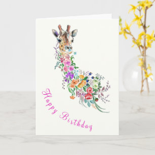 Happy Birthday Card Blume Bouquet Giraffe Karte