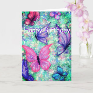 Happy Birthday Card Bunte Schmetterlinge fliegen Karte