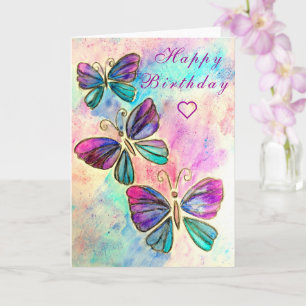 Happy Birthday Card Bunte Schmetterlinge Karte