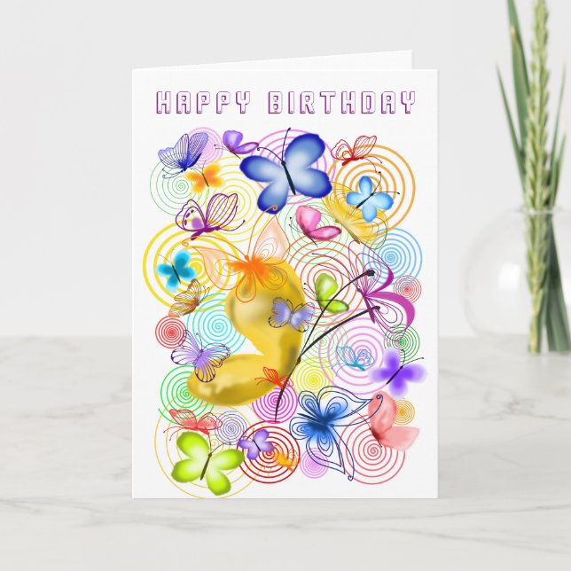 Happy Birthday Card Butterflies Spring Joy Karte (Vorderseite)