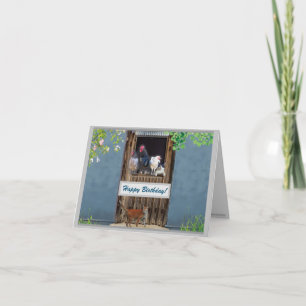 Happy birthday card - Cats and chickens Dankeskarte