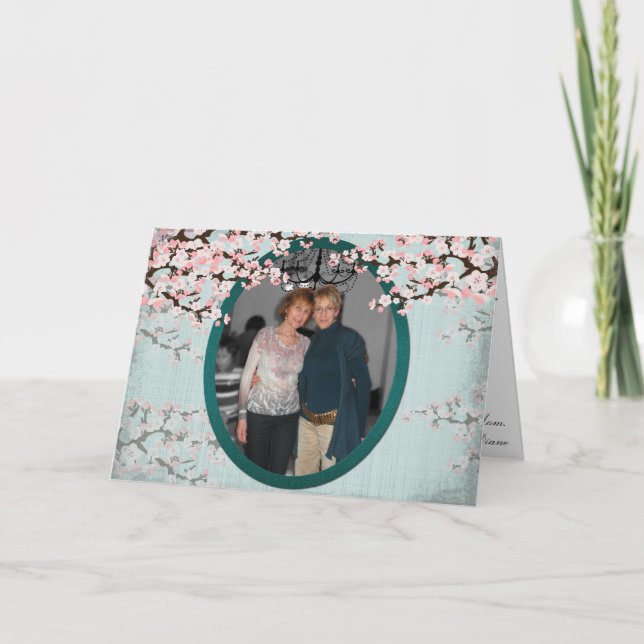 Happy Birthday Card - Cherry Blossom Vintag Aquama Karte (Vorderseite)