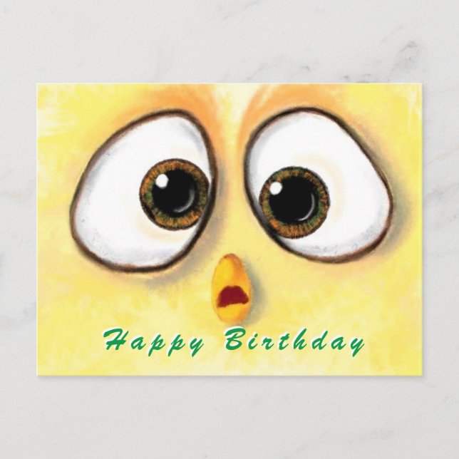 Happy Birthday Card Chickens Überraschte Big Eyes Postkarte (Vorderseite)