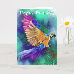 Happy Birthday Card Colorful Parrot Karte