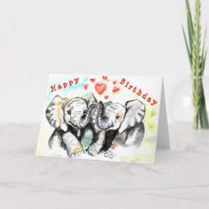Happy Birthday Card Couple Elephant - Liebe Karte