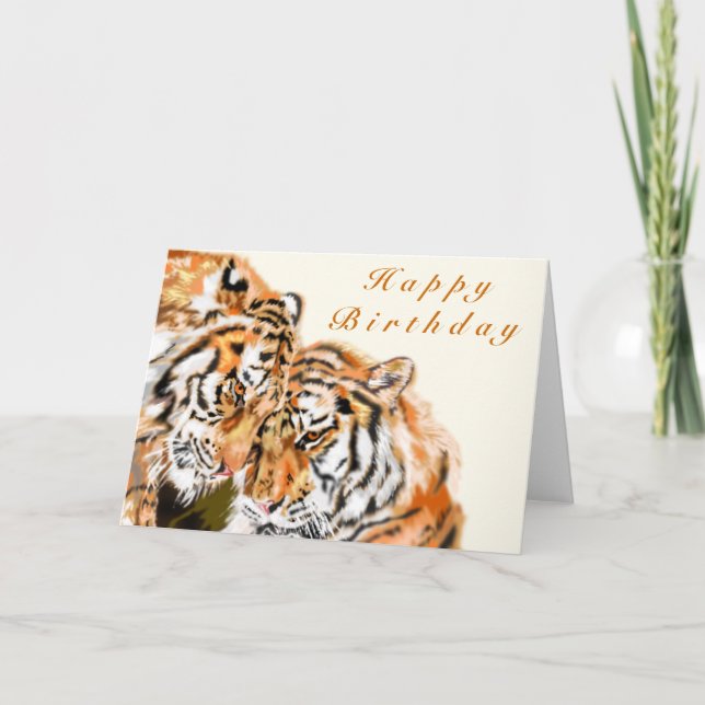 Happy Birthday Card Couple Tigers Custom Text Karte (Vorderseite)