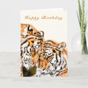 Happy Birthday Card Couple Tigers Hug Karte