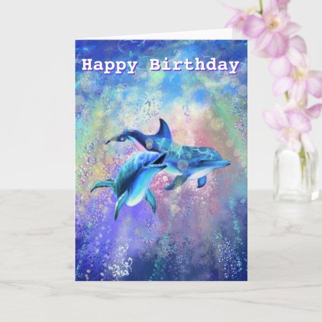 Happy Birthday Card Dolphin Couple - individuell a Karte (Orchidee)