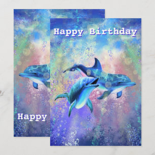 Happy Birthday Card Dolphin Couple - individuell a Karte