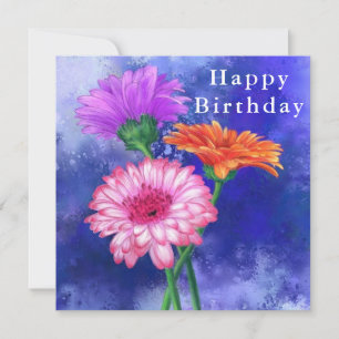 Happy Birthday Card Drei Farben Gerberas Karte