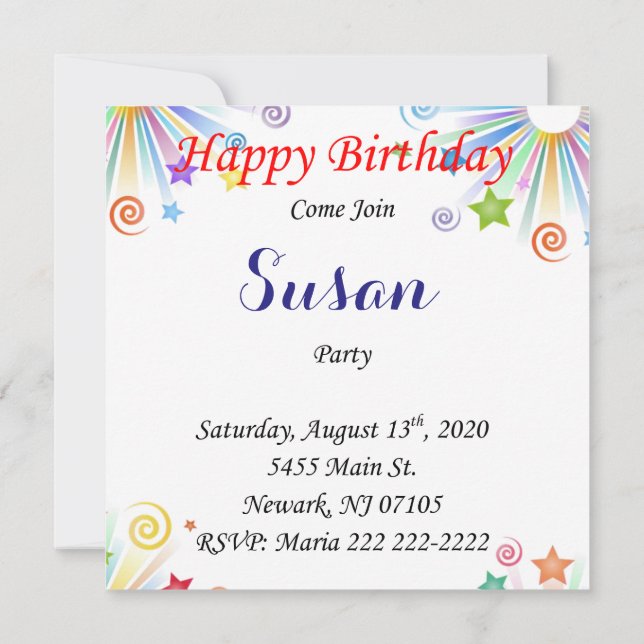 Happy Birthday Card Einladung (Rückseite)