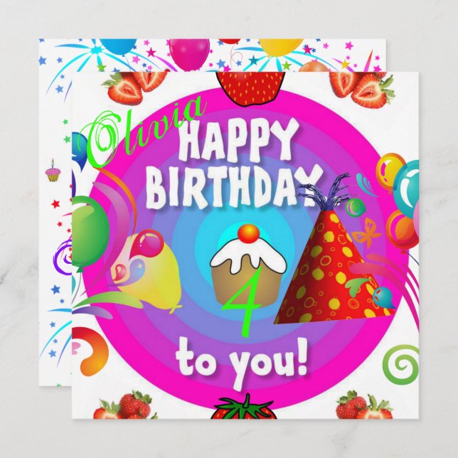 Happy Birthday Card Einladung (Vorne/Hinten)