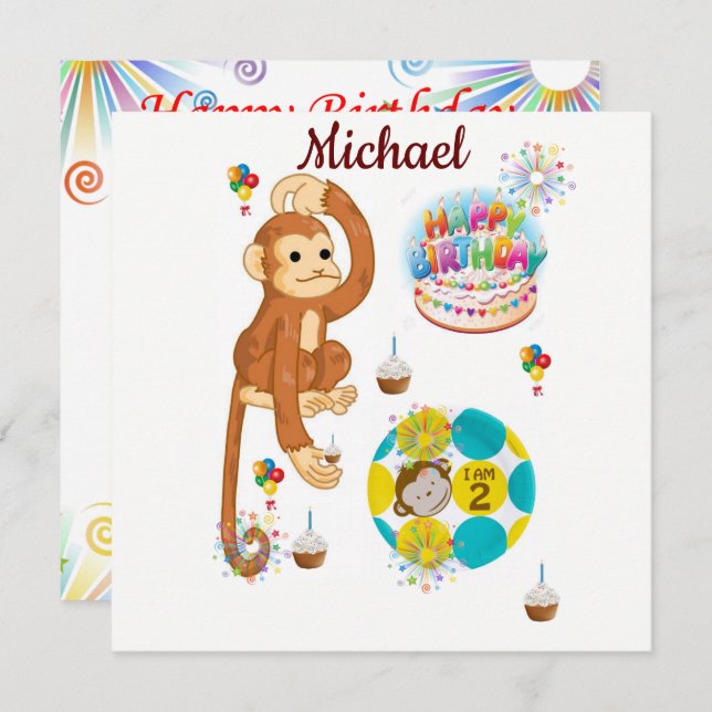 Happy Birthday Card Einladung Affe Zwei Jahre alt (Vorne/Hinten)