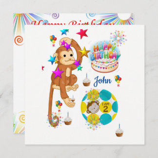 Happy Birthday Card Einladung Affe Zwei Jahre alt