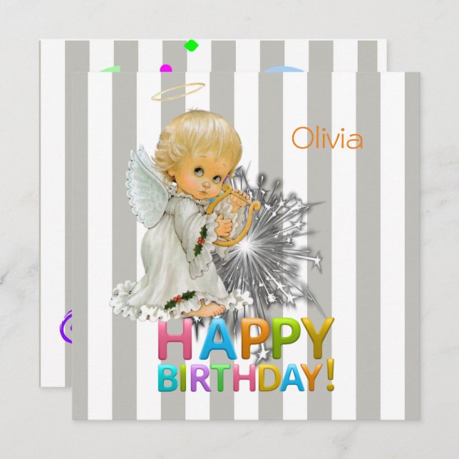 Happy Birthday Card Einladung Angel (Vorne/Hinten)