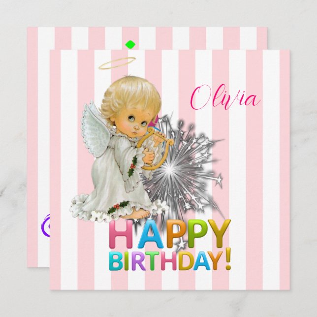 Happy Birthday Card Einladung Angel Pink (Vorne/Hinten)