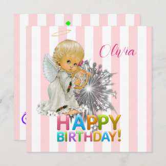 Happy Birthday Card Einladung Angel Pink